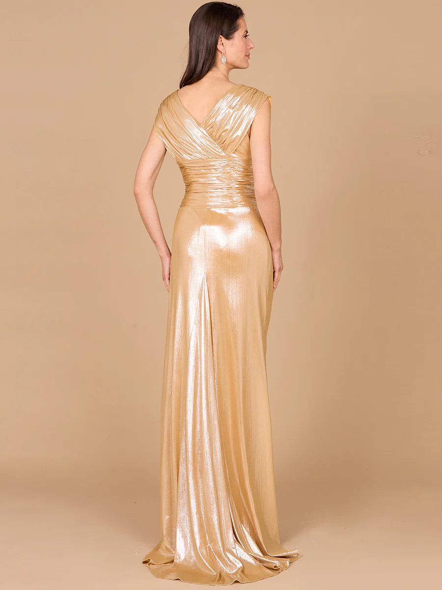 V-Neck Metallic Dress with Slit - OUTLET - Image 5