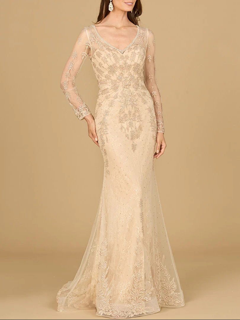 Long Sleeve Lace Mermaid Gown - Image 2