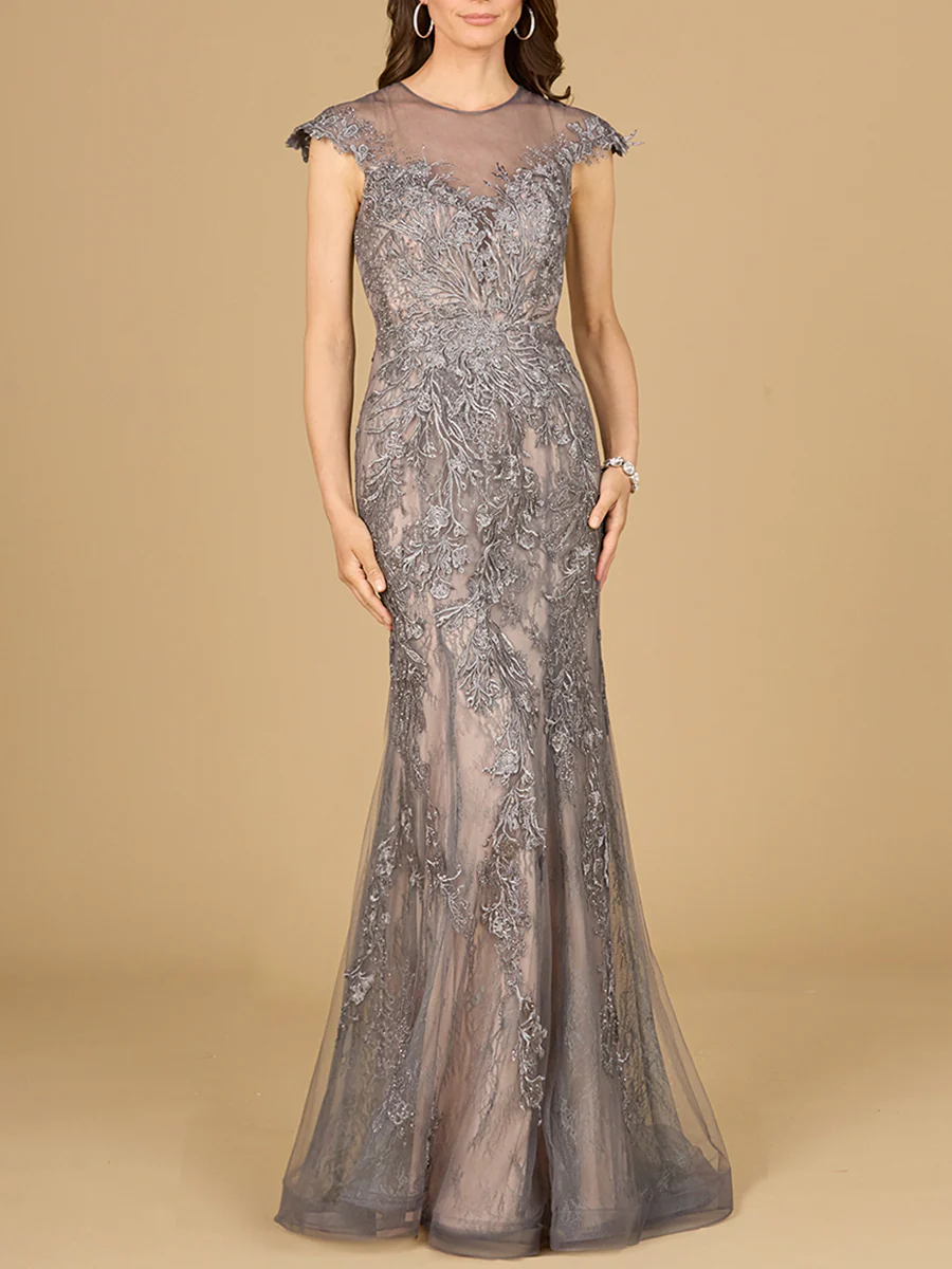 Sheath Lace Gown with Cap Sleeves