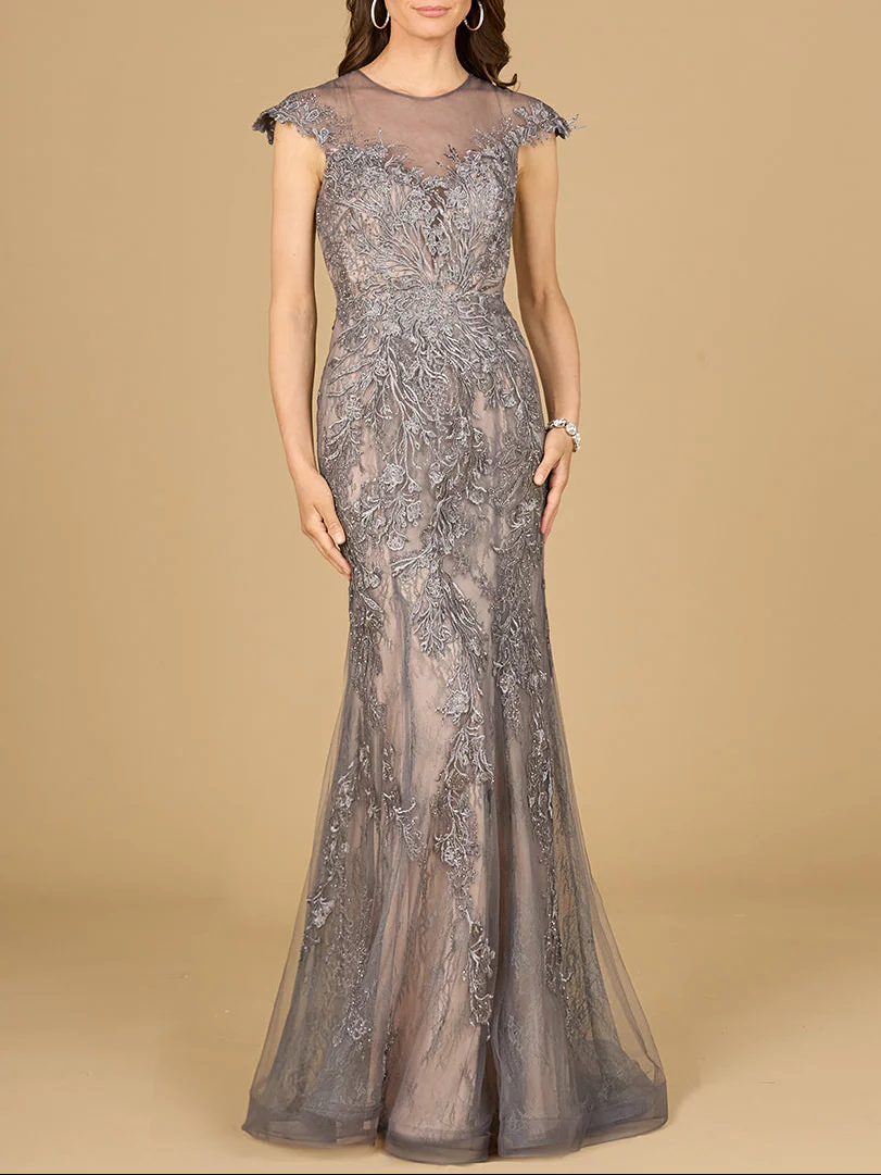 Sheath Lace Gown with Cap Sleeves - Image 2