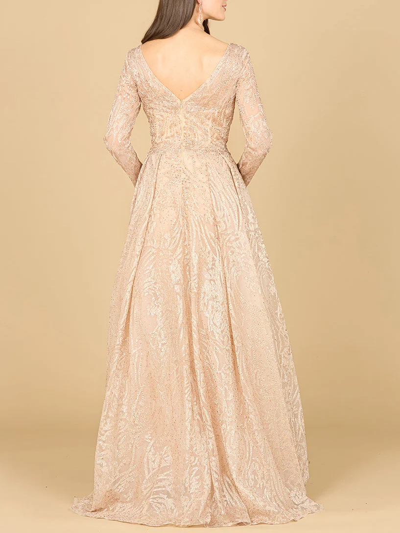 Long Sleeve, A-line Gown with a V-Neckline - Image 2