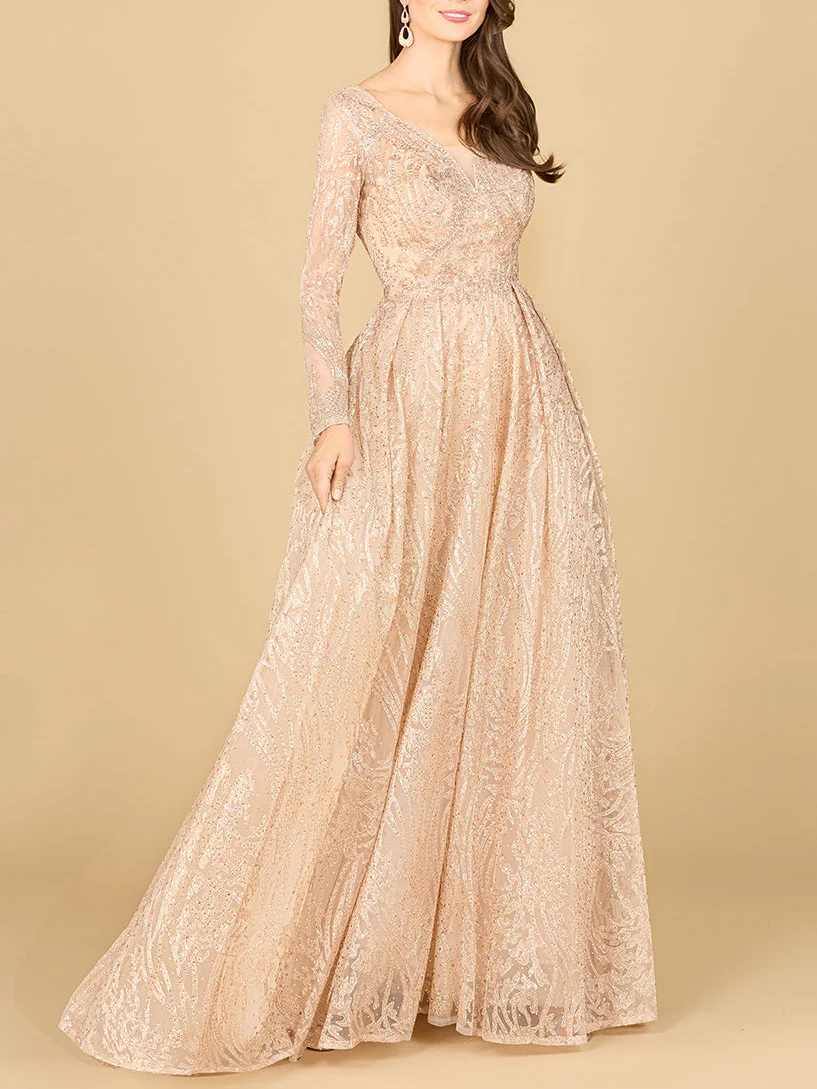 Long Sleeve, A-line Gown with a V-Neckline - Image 3