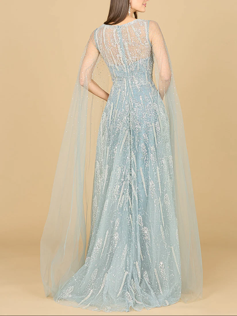 Lace Gown with Cape Sleeves and V-neckline - Image 3