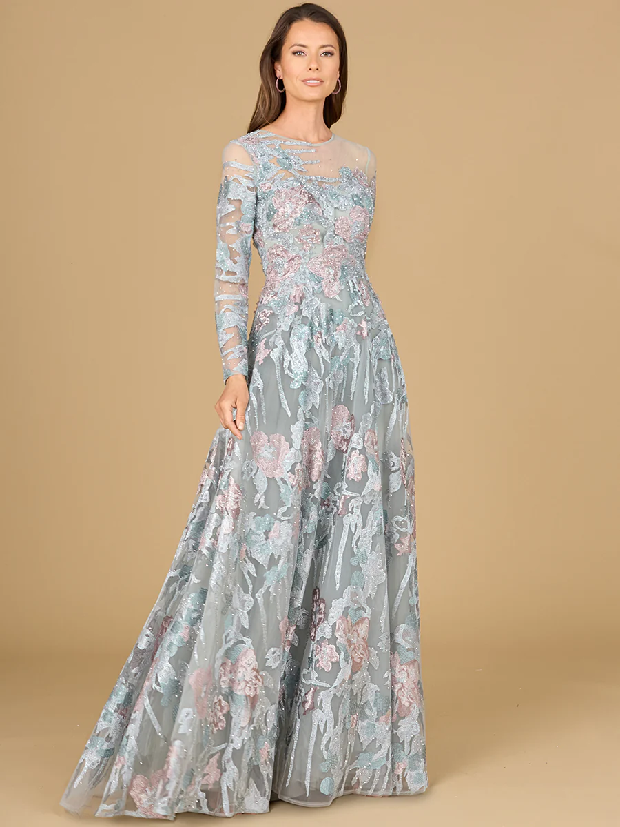 Illusion Neck, Long Sleeve Ballgown - Image 2
