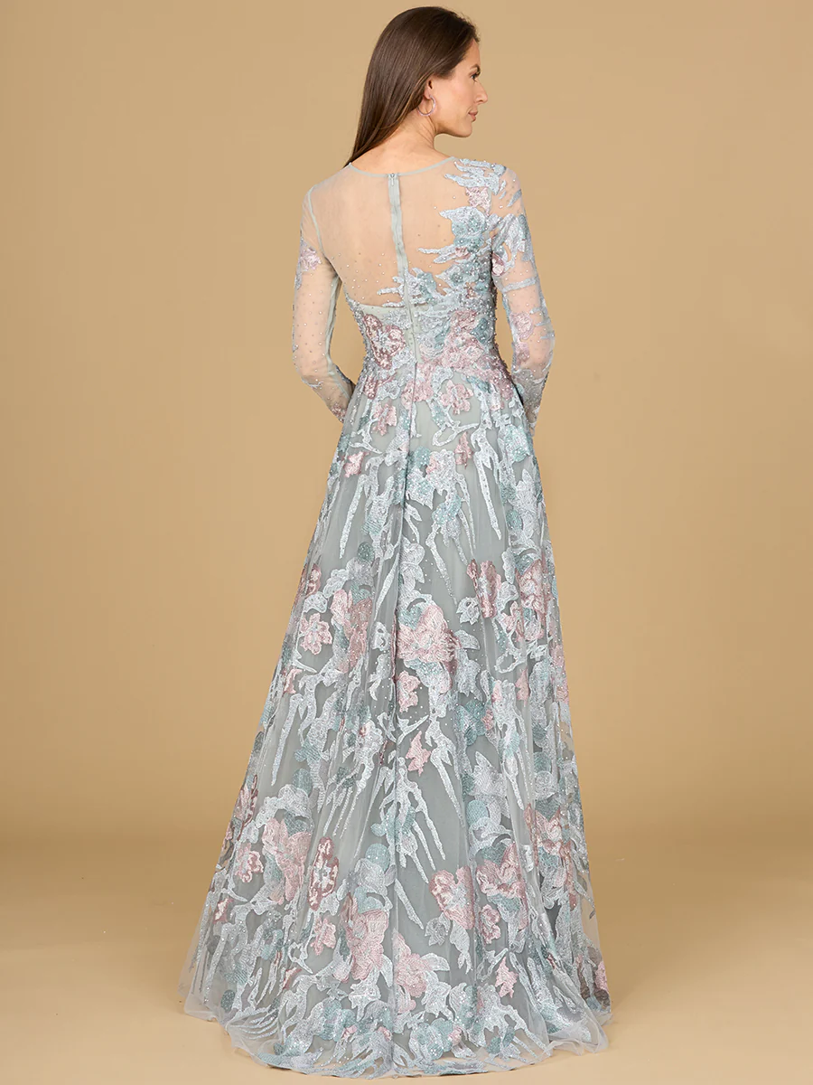 Illusion Neck, Long Sleeve Ballgown - Image 3