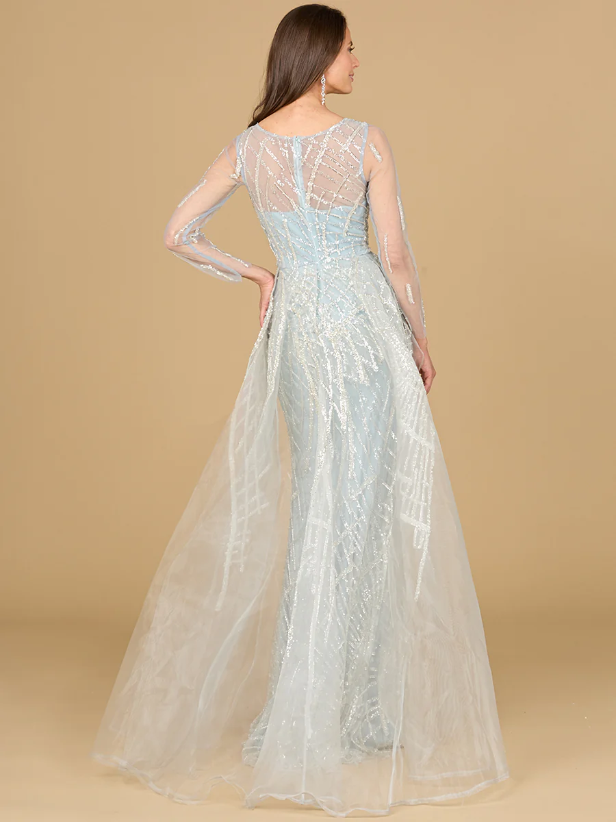 Long Sleeve Lace Gown with Tulle Overskirt - Image 3