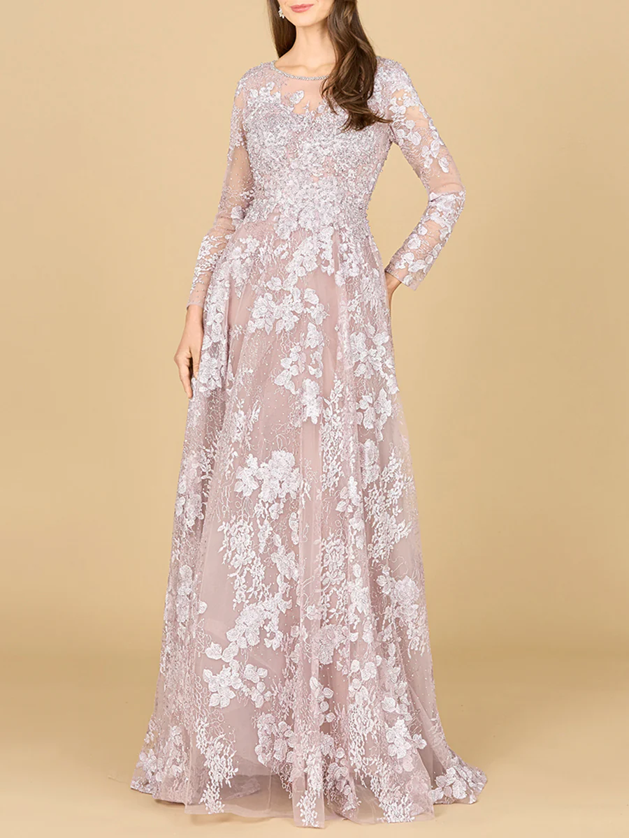 Long Sleeve, Illusion Neck Gown - Image 4
