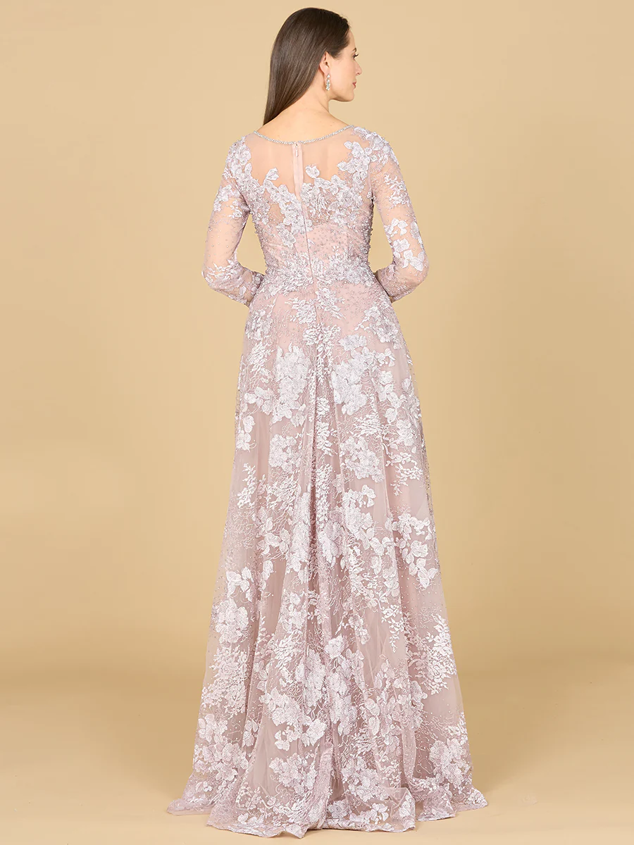 Long Sleeve, Illusion Neck Gown - Image 5
