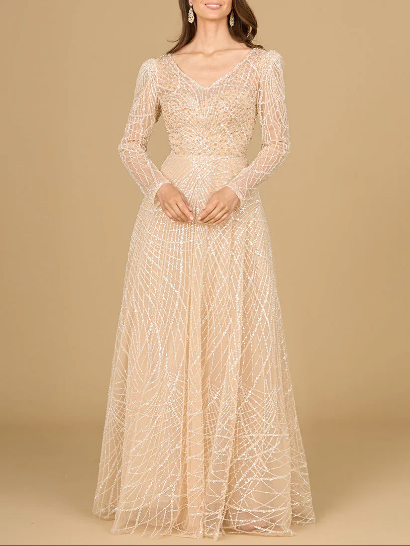 Long Sleeve V-Neck Ballgown