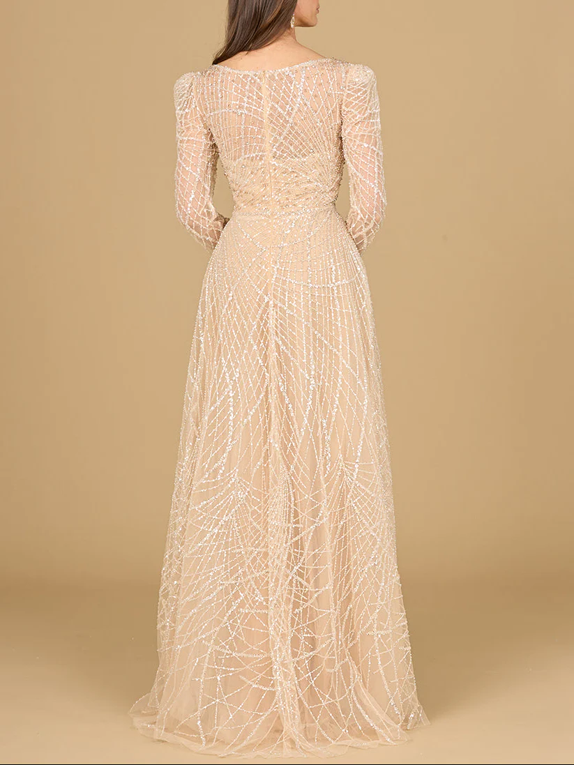Long Sleeve V-Neck Ballgown - Image 2