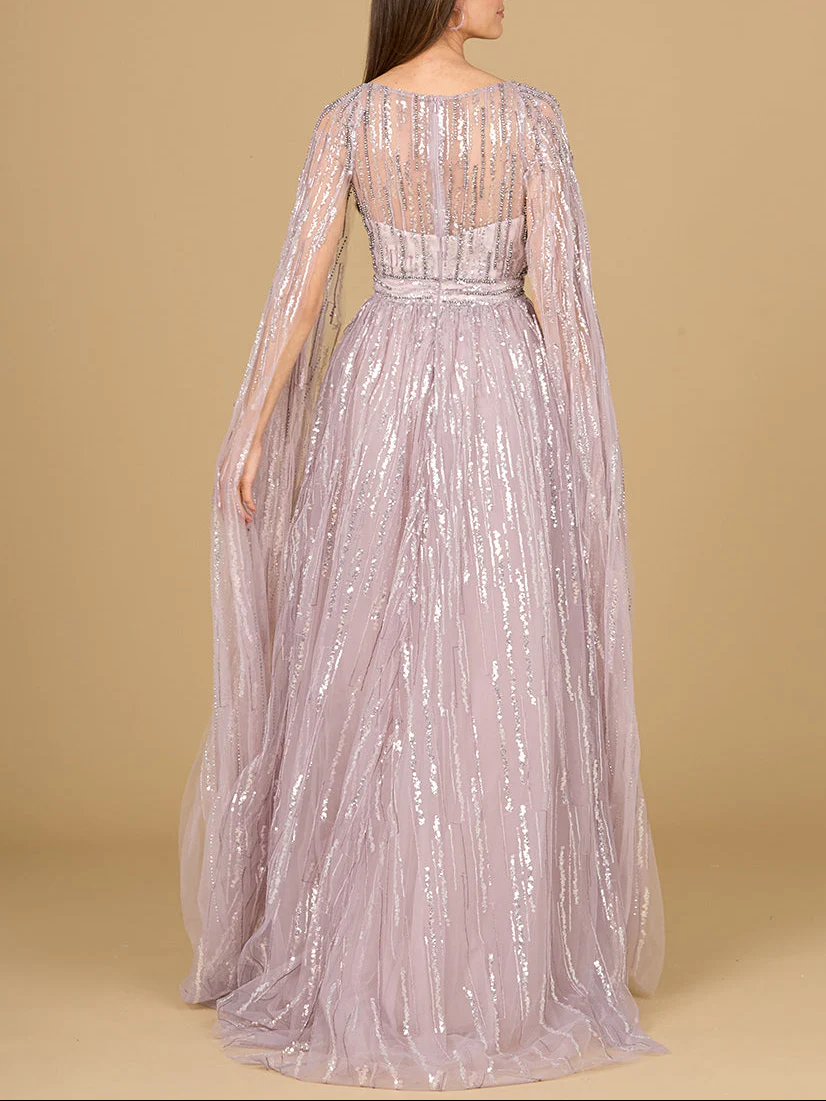A-line Gown with Long Cape Sleeves - Image 2