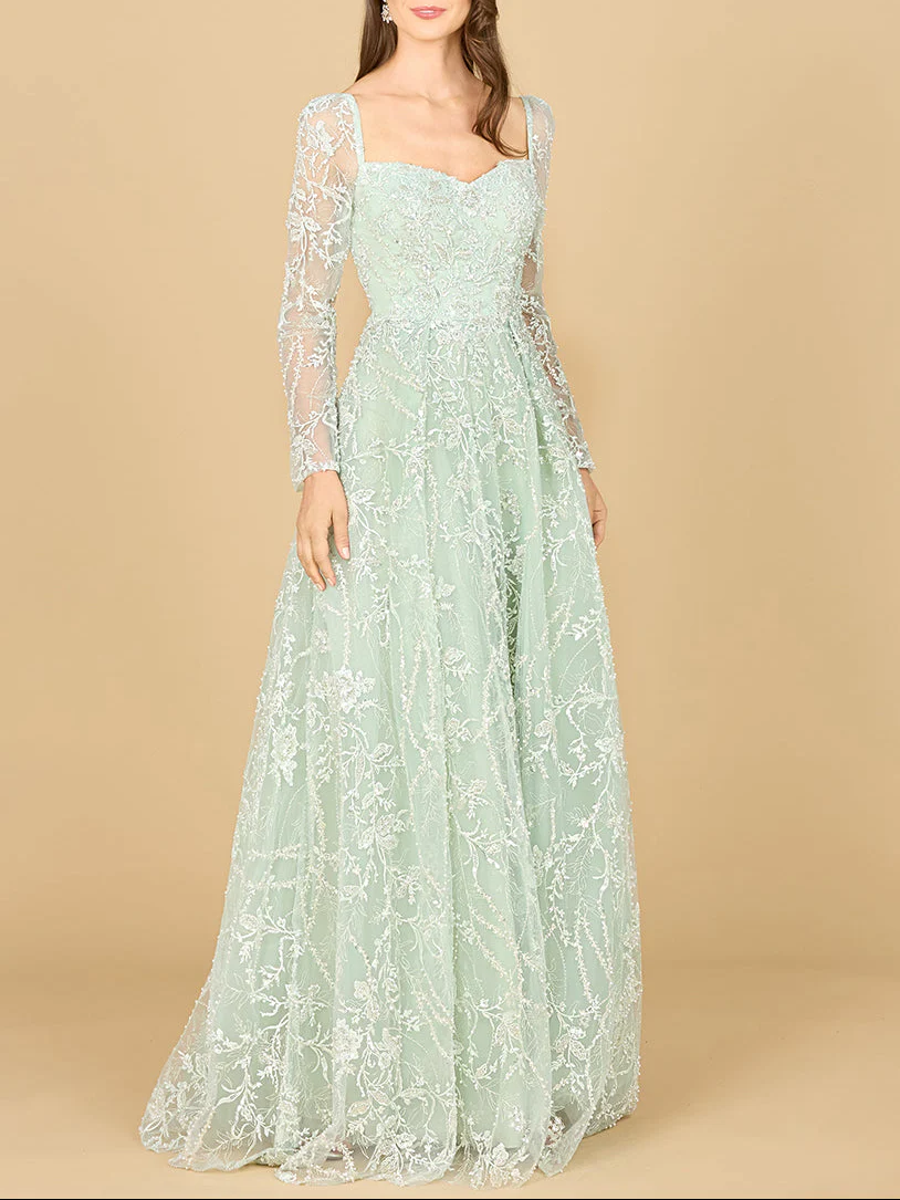 Long Sleeve Beaded Lace Gown - Image 2
