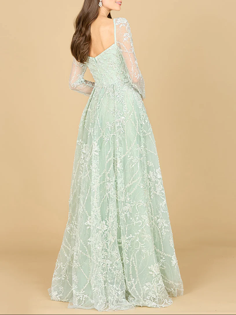 Long Sleeve Beaded Lace Gown - Image 3