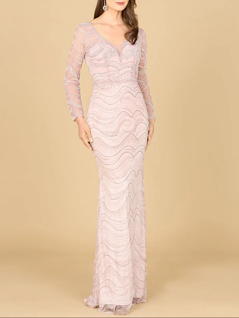 Long Sleeve Lace Fitted Gown - Image 3