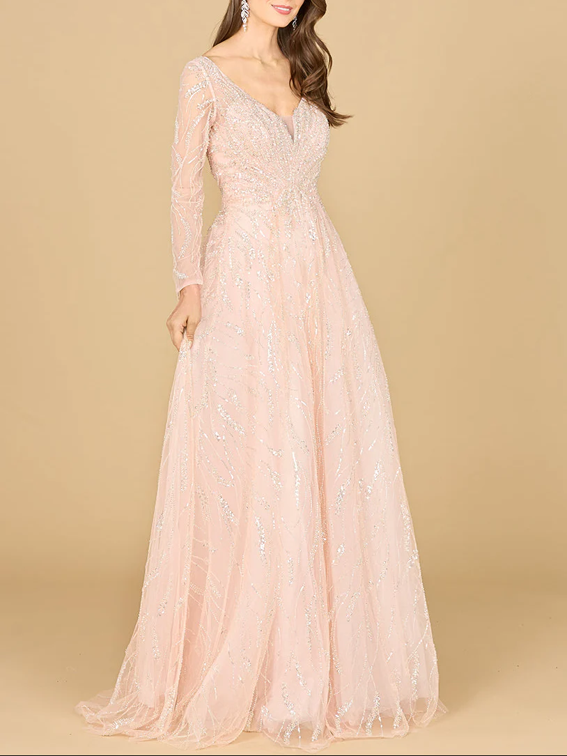 Long Sleeve Beaded Lace Gown - Image 2