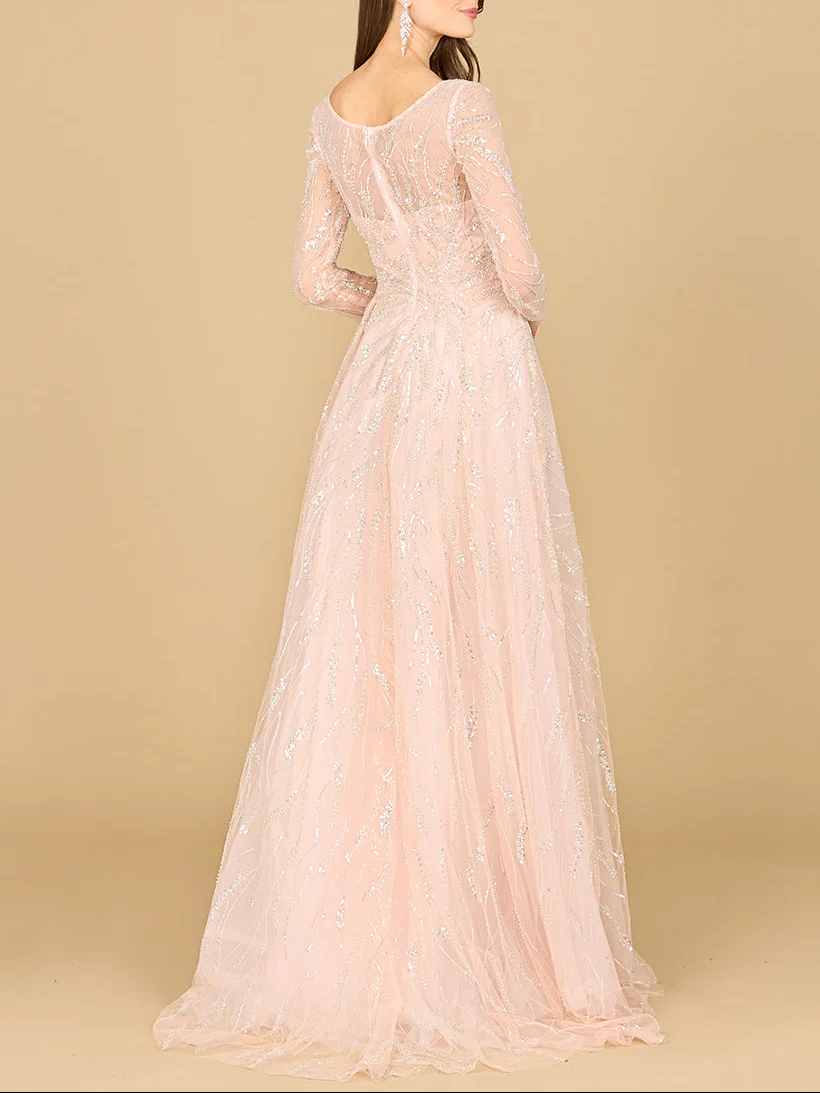 Long Sleeve Beaded Lace Gown - Image 3