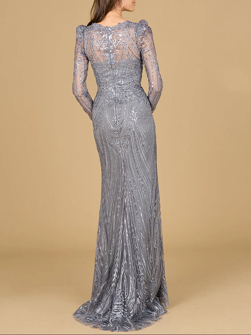 Long Sleeve Sheath Gown with Juliet Sleeves - Image 2