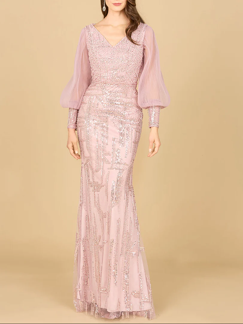 Long Sleeve Lace Gown with Removable Over Skirt - Image 6