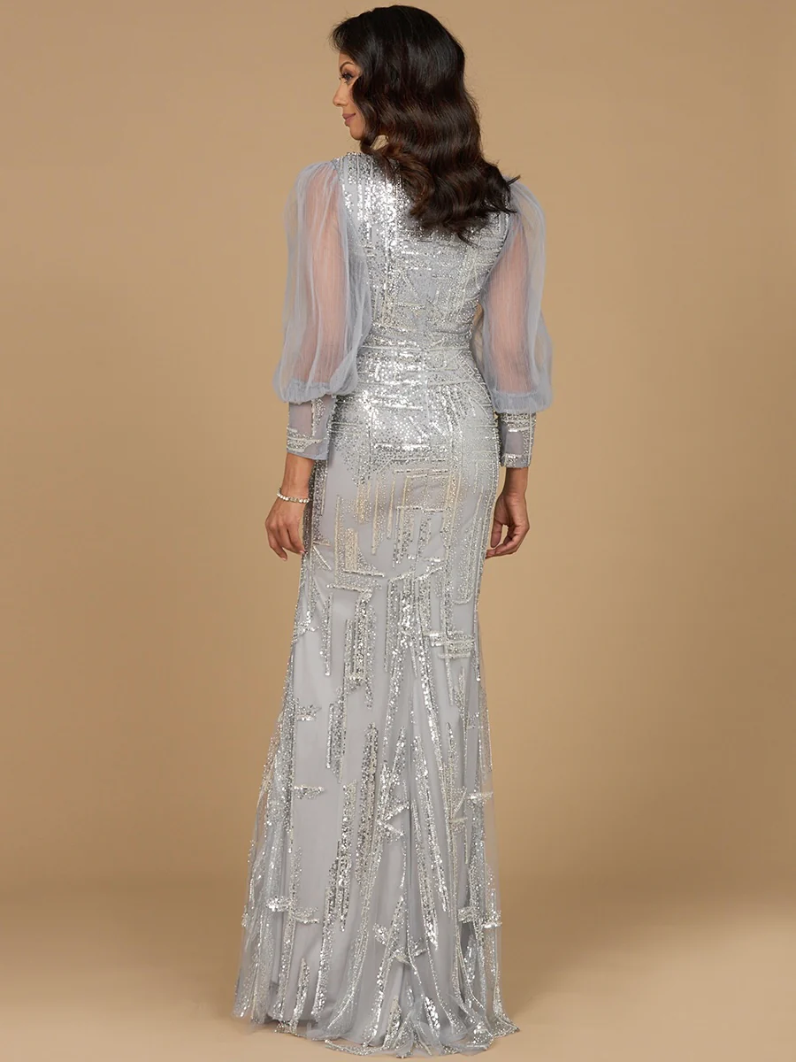 Long Sleeve Lace Gown with Removable Over Skirt - Image 8