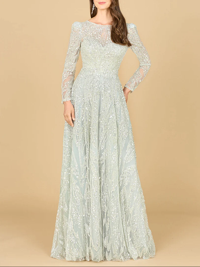 Long Sleeve Beaded Lace Gown - Image 2