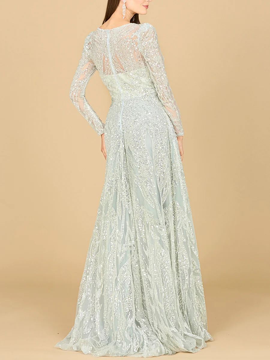 Long Sleeve Beaded Lace Gown - Image 3