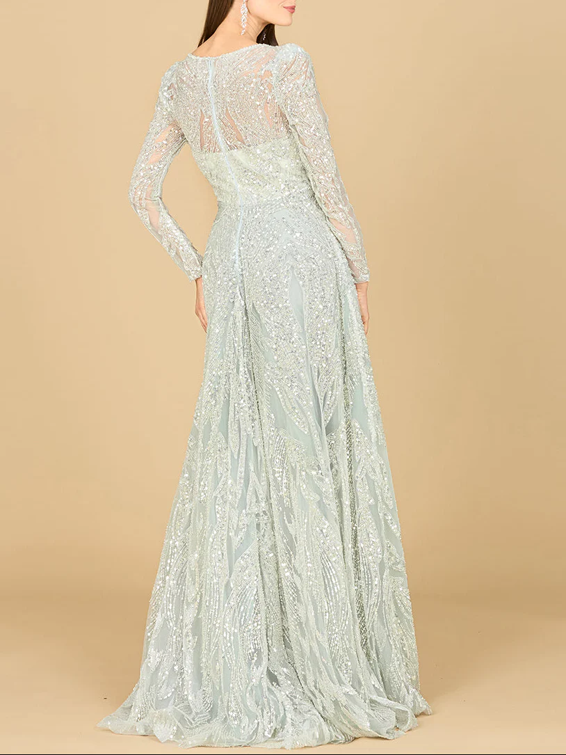 Long Sleeve Beaded Lace Gown - Image 4
