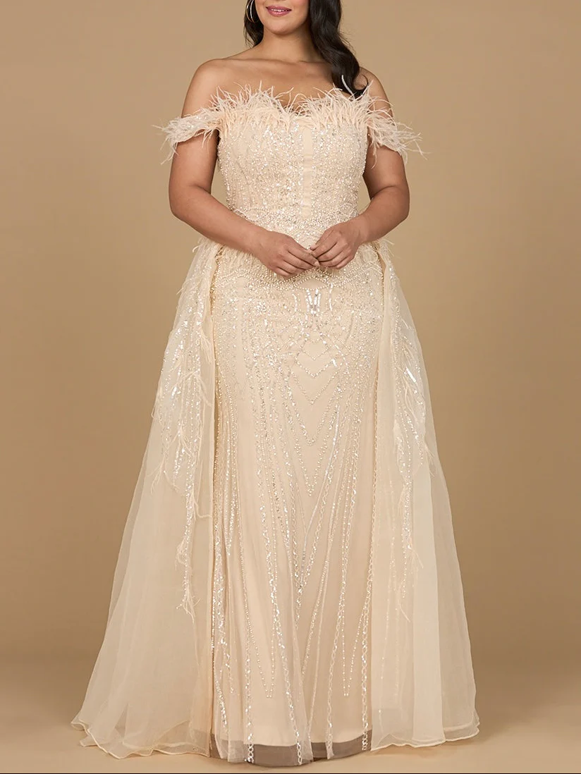 Off Shoulder Gown with Feathers - Image 3