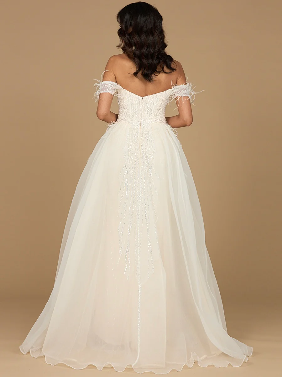 Off Shoulder Gown with Feathers - Image 7