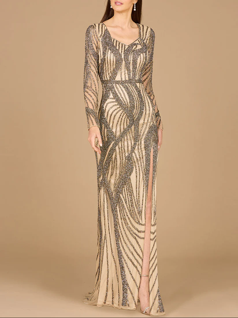 Cascading Beads Long Sleeve Dress - OUTLET - Image 3