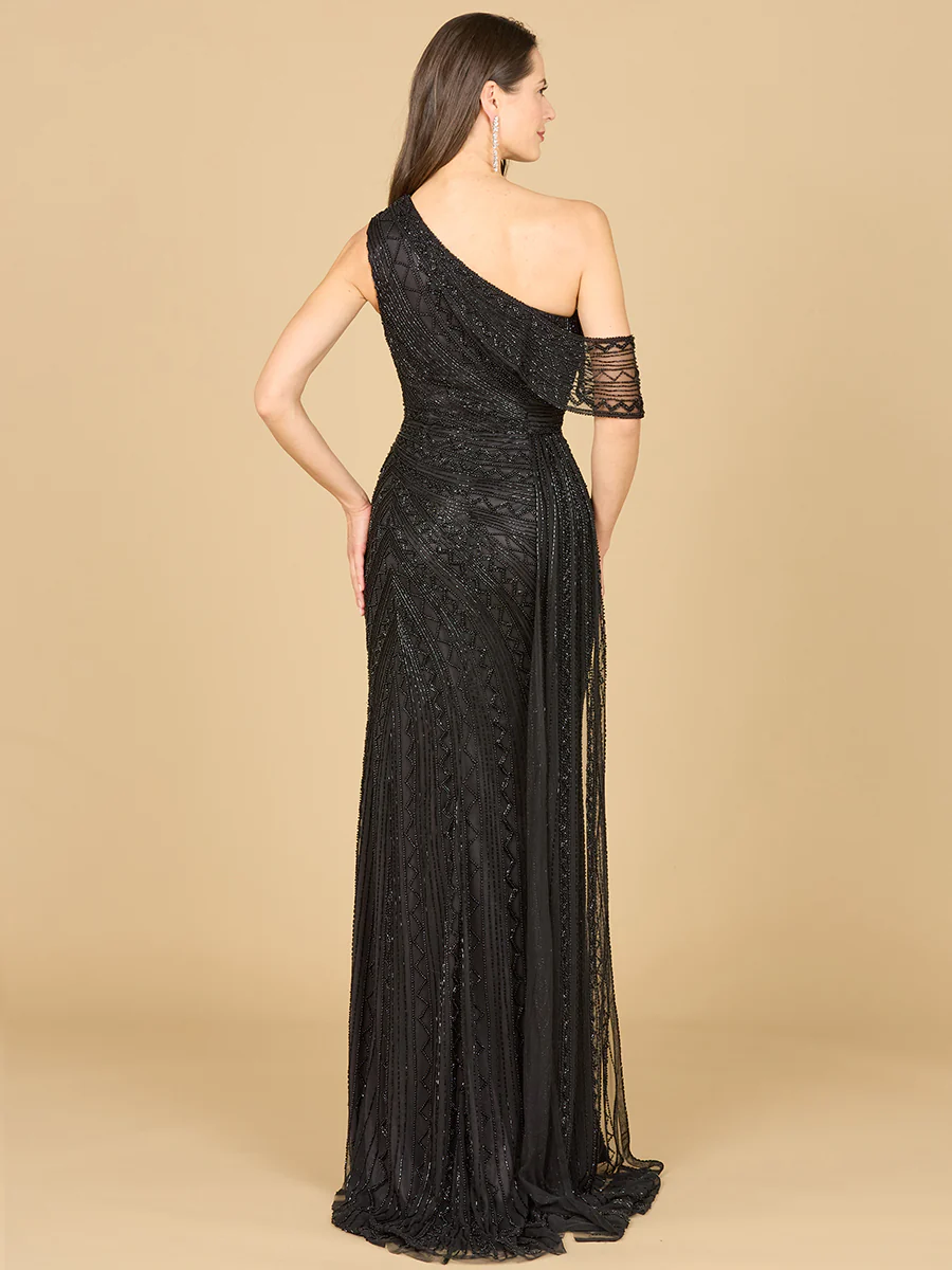 Beaded One Shoulder Dress with Train - Image 3