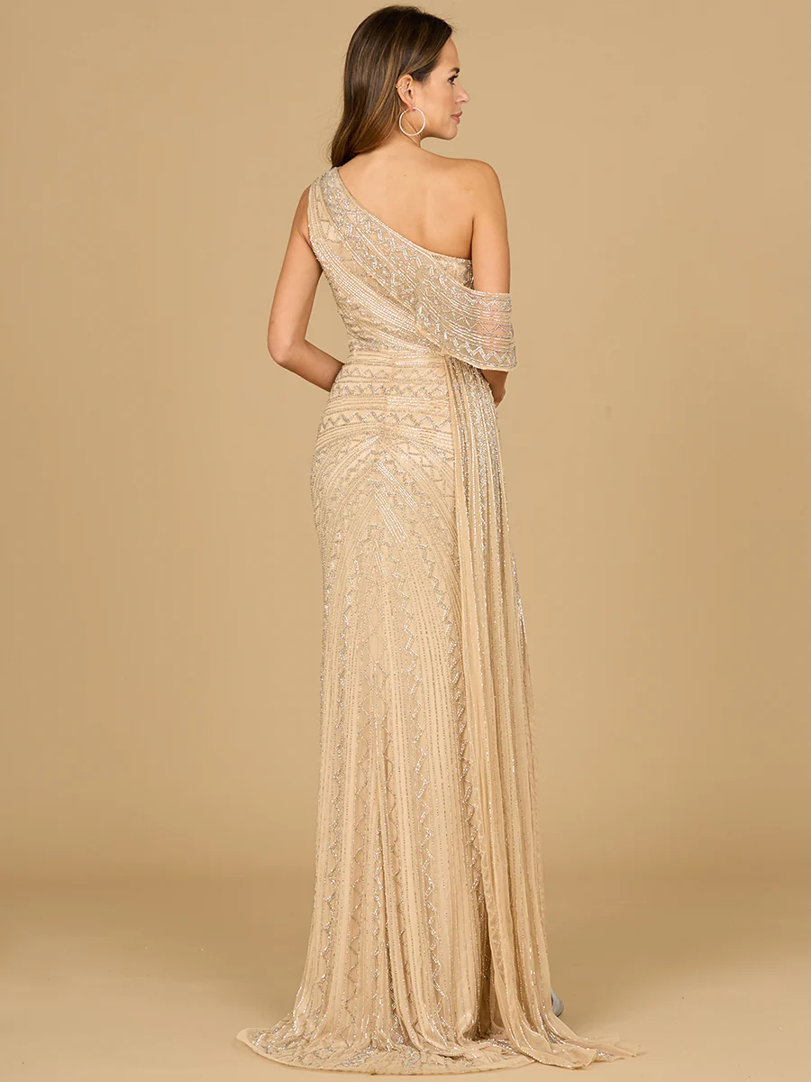 Beaded One Shoulder Dress with Train - Image 5
