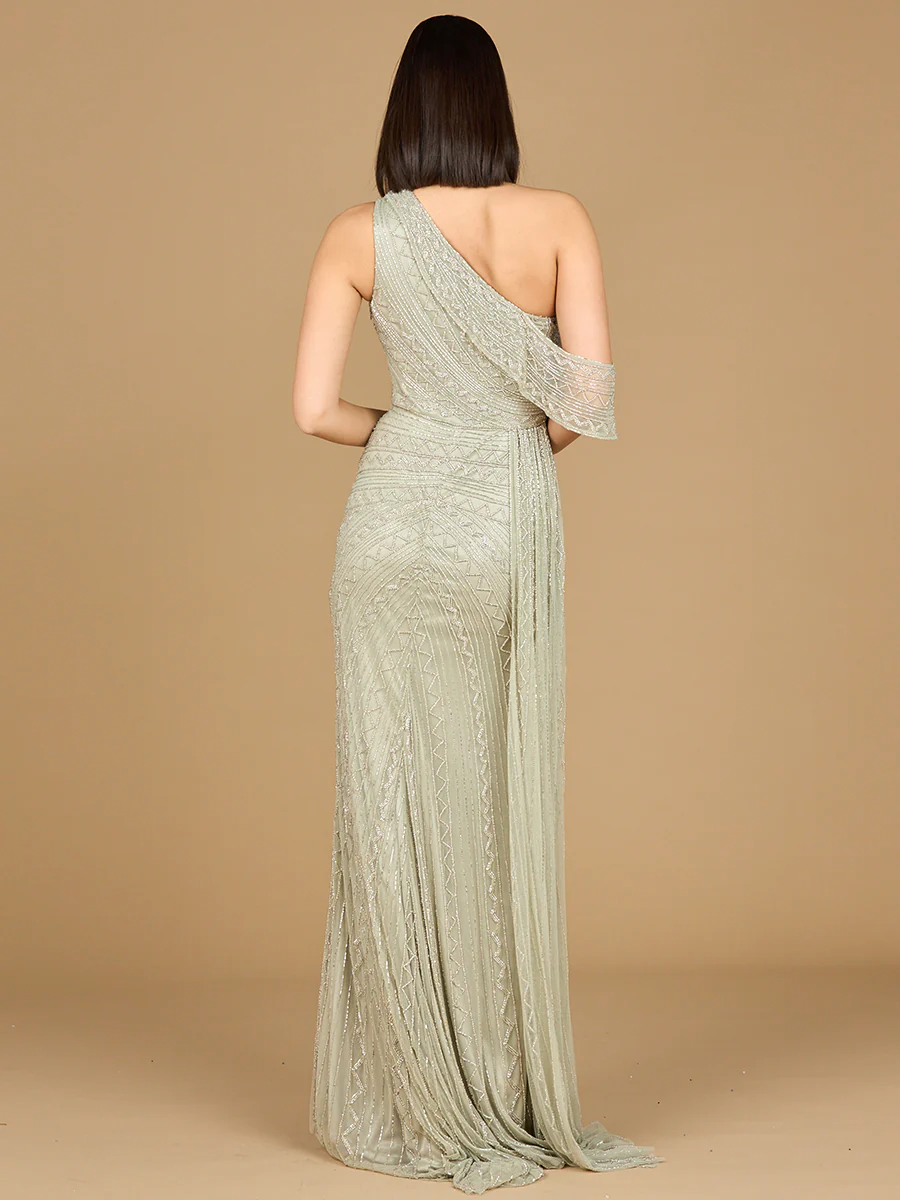 Beaded One Shoulder Dress with Train - Image 6