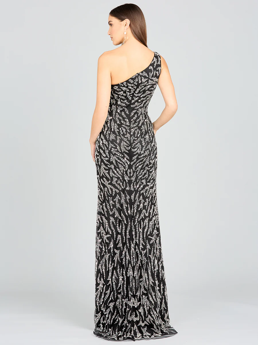 One-Shoulder Beaded Gown with High Slit - Image 3