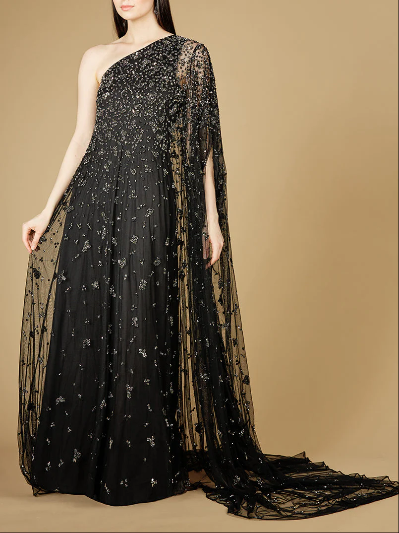 One Shoulder Cape Sleeve Gown - Image 3
