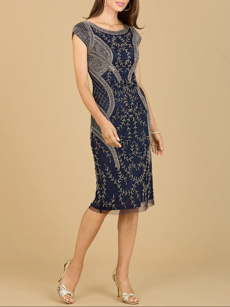 Cap Sleeve Midi Gown with High Neckline - Image 3