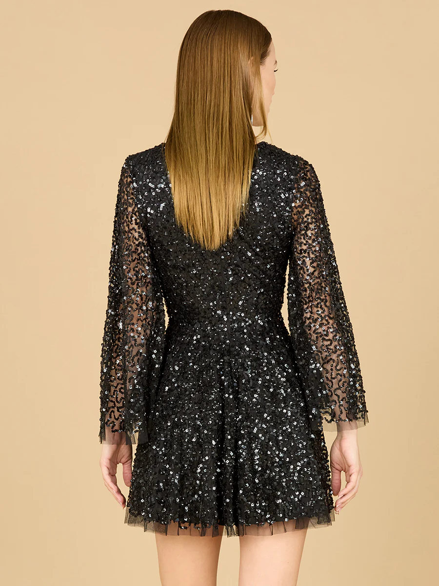 Bell Sleeve Sequin Cocktail Dress - Image 2