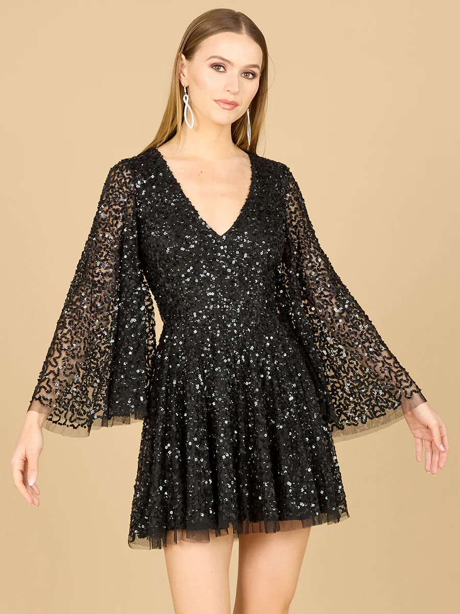 Bell Sleeve Sequin Cocktail Dress - Image 3