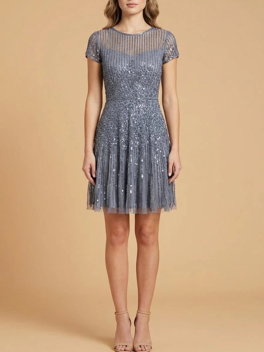 Cap Sleeve Sequin Short Dress - Image 5