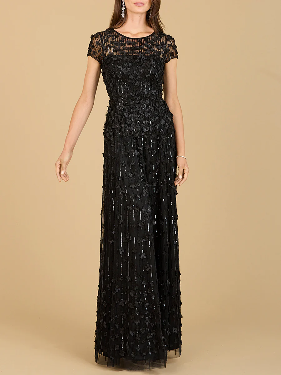 3D Floral Embellished Cap Sleeve Gown | 29181