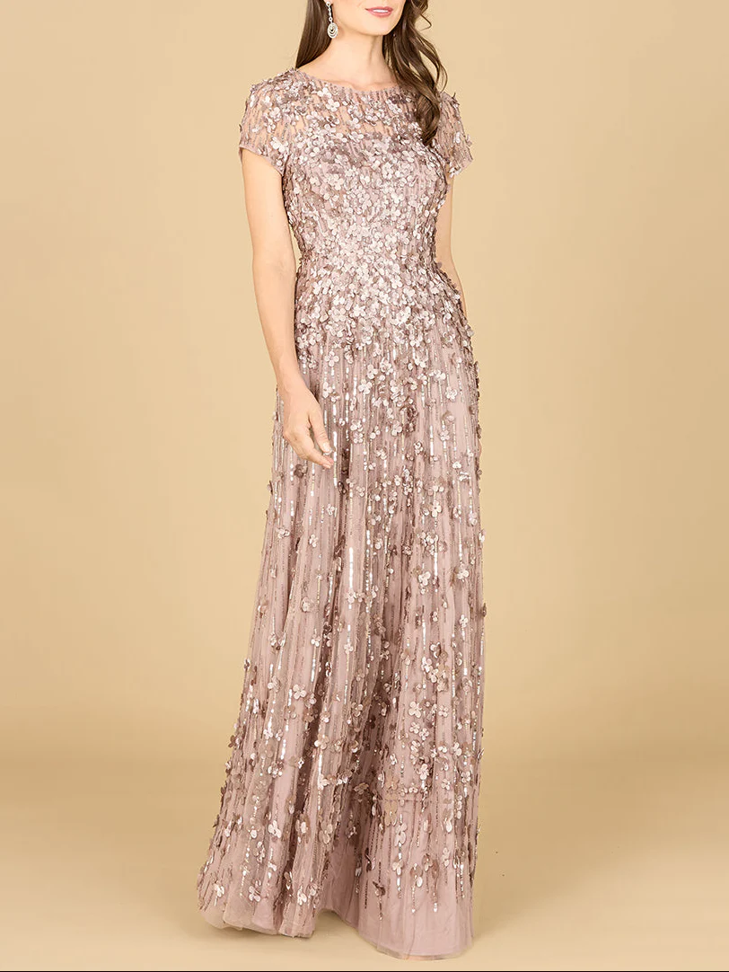 3D Floral Embellished Cap Sleeve Gown | 29181 - Image 2