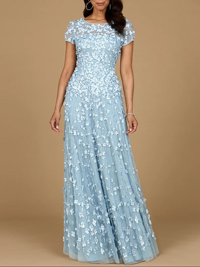 3D Floral Embellished Cap Sleeve Gown | 29181 - Image 3