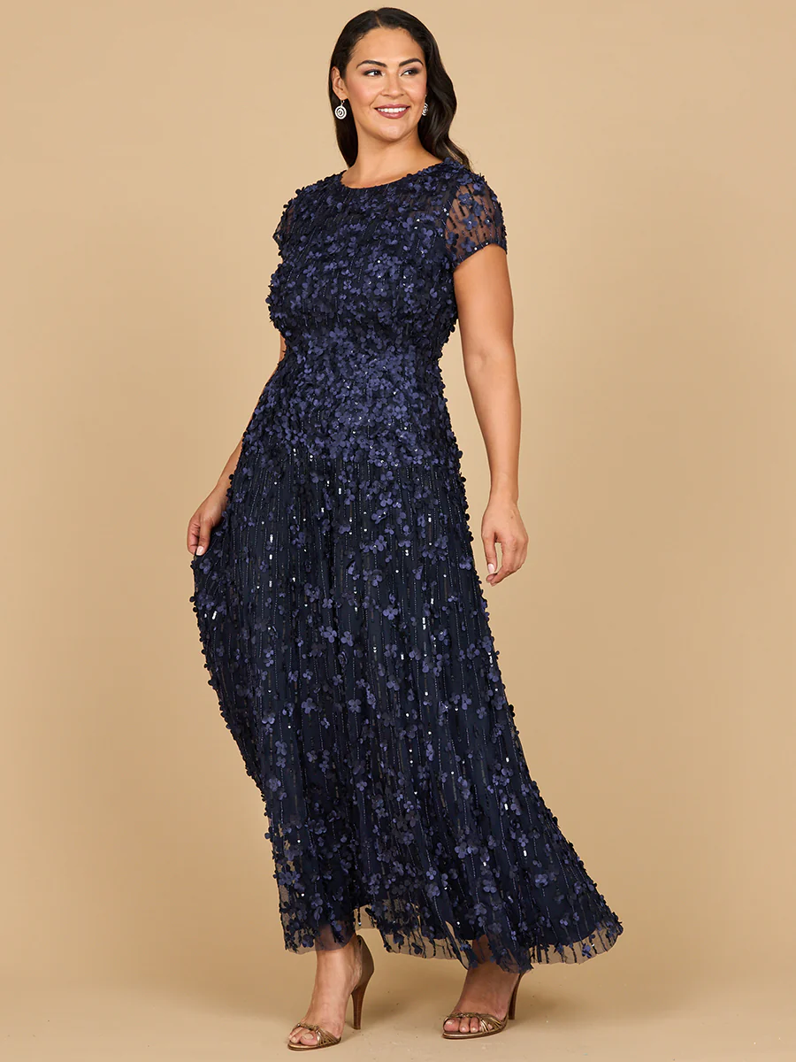 3D Floral Embellished Cap Sleeve Gown | 29181 - Image 4