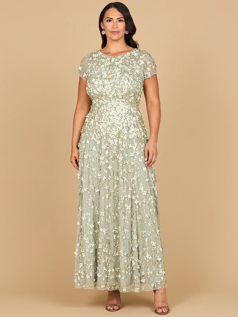 3D Floral Embellished Cap Sleeve Gown | 29181 - Image 5