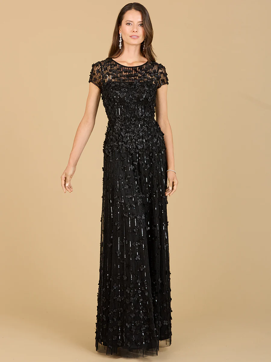 3D Floral Embellished Cap Sleeve Gown | 29181 - Image 6