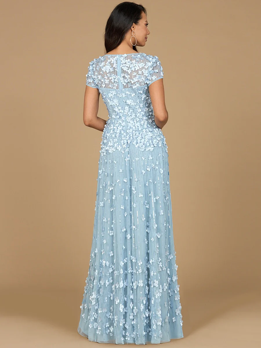 3D Floral Embellished Cap Sleeve Gown | 29181 - Image 7