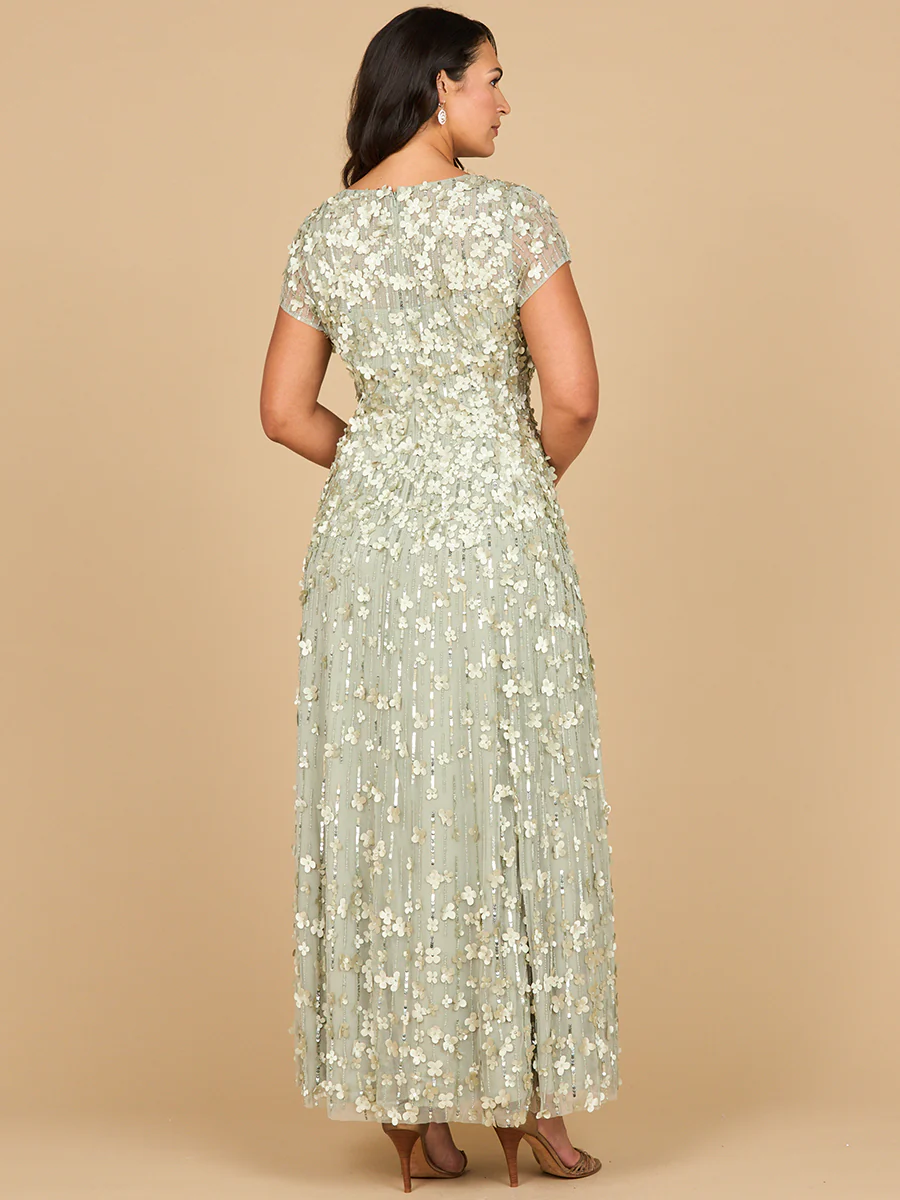 3D Floral Embellished Cap Sleeve Gown | 29181 - Image 8