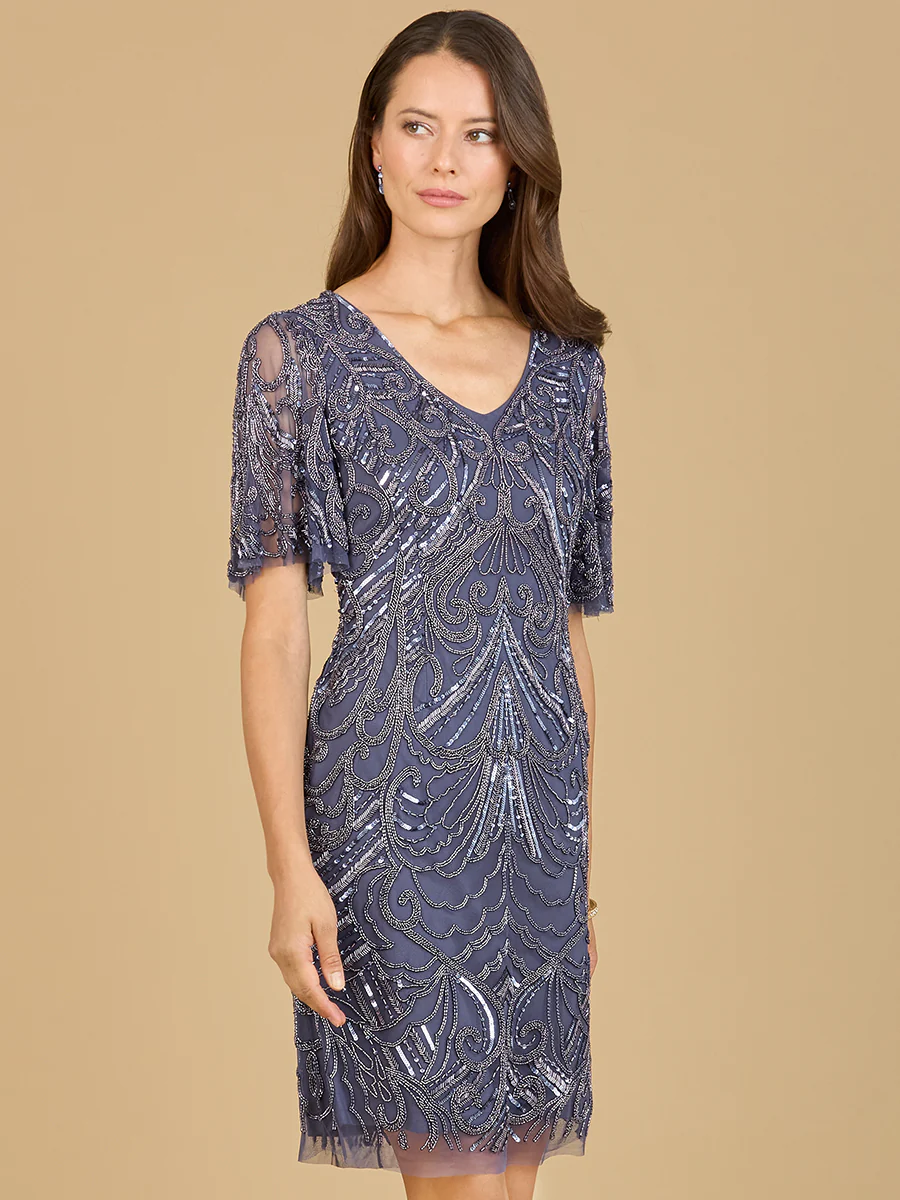 Beaded Cocktail Dress with Short Sleeves - OUTLET - Image 2