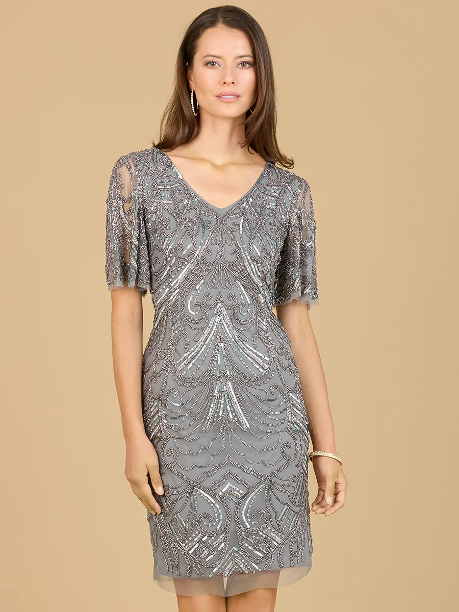 Beaded Cocktail Dress with Short Sleeves - OUTLET - Image 5