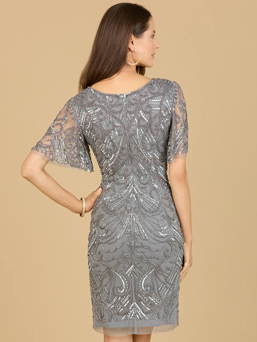 Beaded Cocktail Dress with Short Sleeves - OUTLET - Image 6