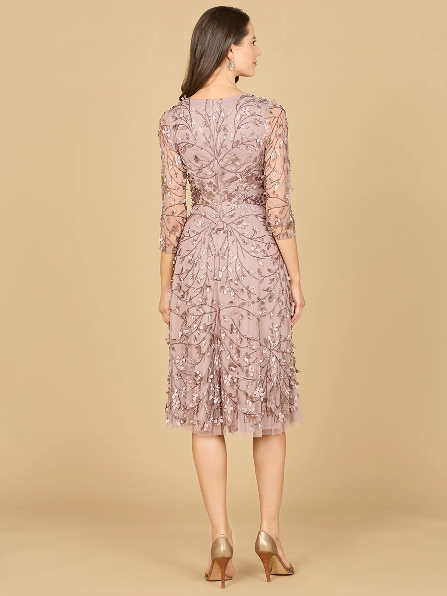 Flowing, 3D Embroidered Midi Dress with Sleeves - Image 6